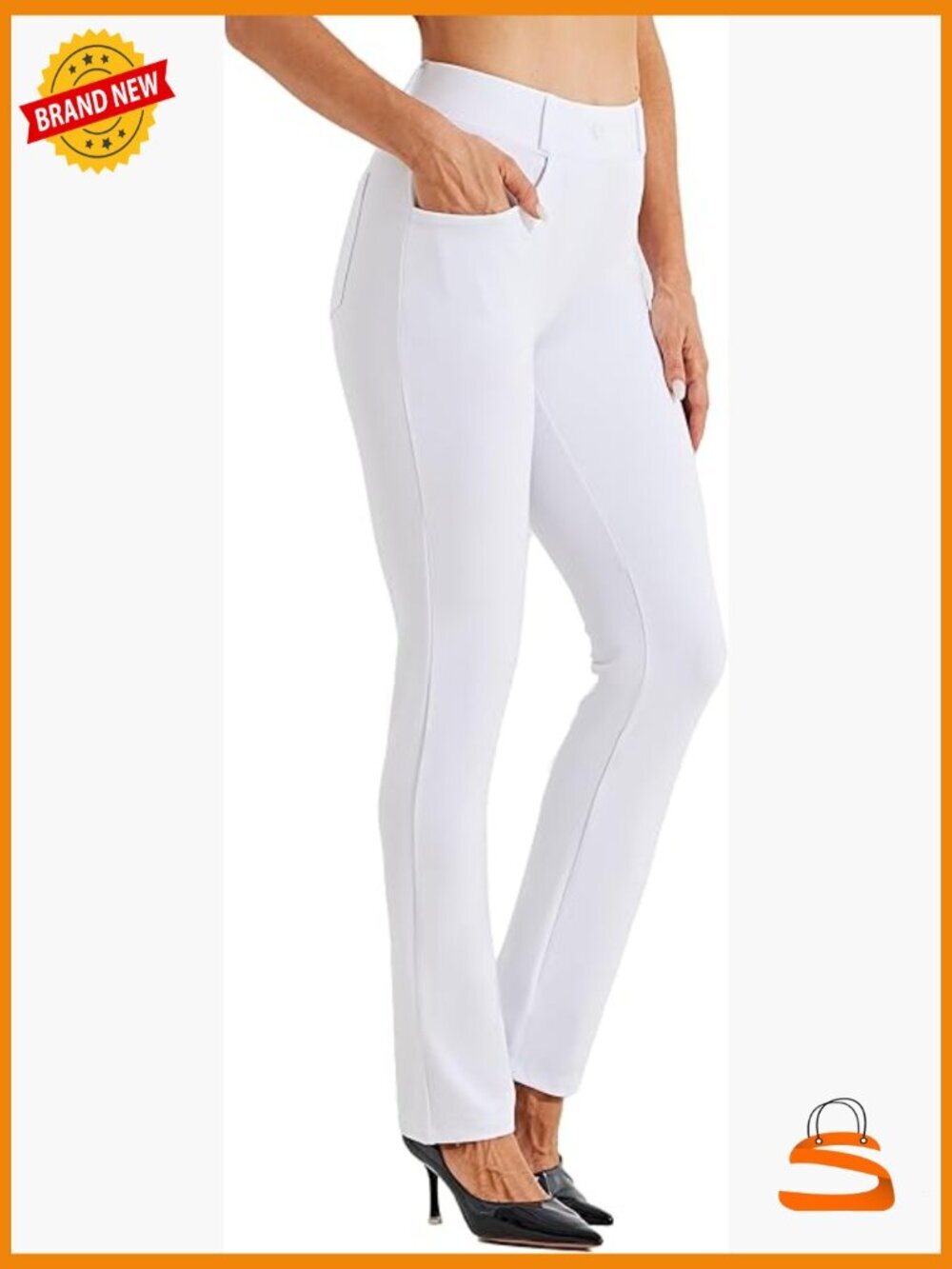 Women's Straight Leg Yoga Pants 4 Pockets Work Slacks Stretchy Office Casual